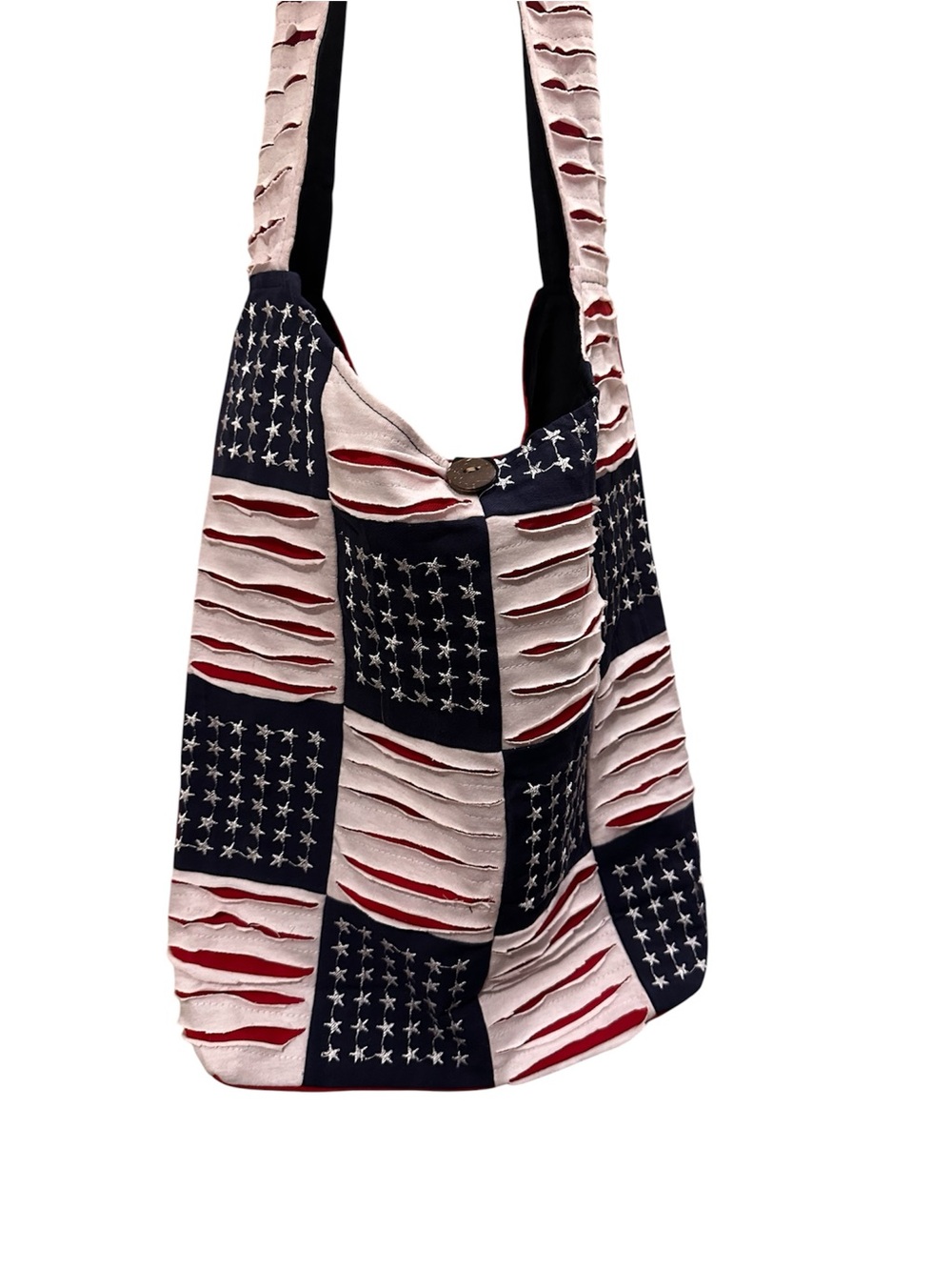 Patriotic American Flag Patchwork Shoulder Bag - Navy, Red & White